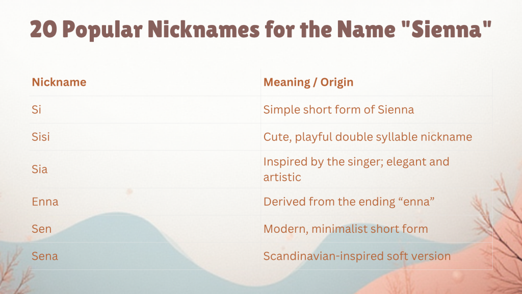 20 Popular Nicknames for the Name "Sienna"